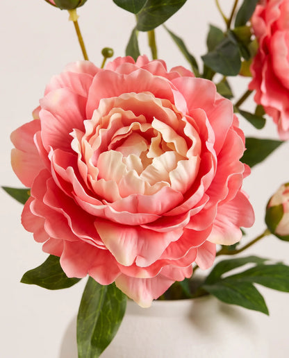 Gros plan sur les pivoines artificielles pêche du bouquet Pêche de Vigne
