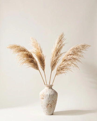 Vase terracotta patiné avec bouquet de pampas beige naturel artificielles