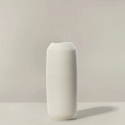 Vase céramique blanc crème strié, cylindre H 28 cm