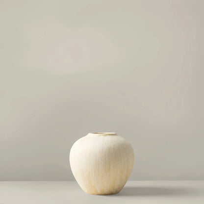 Vase céramique crème cannelé, boule H 10 cm