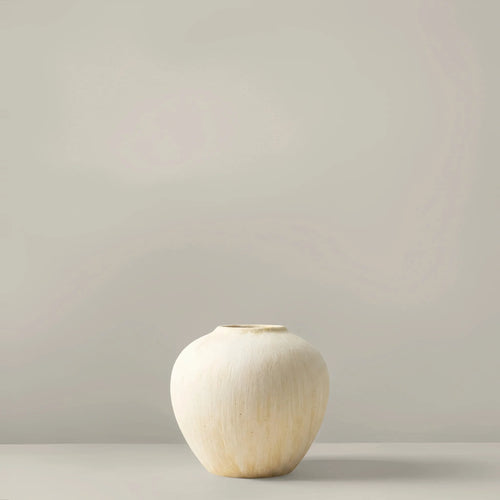 Vase céramique crème cannelé, boule H 10 cm