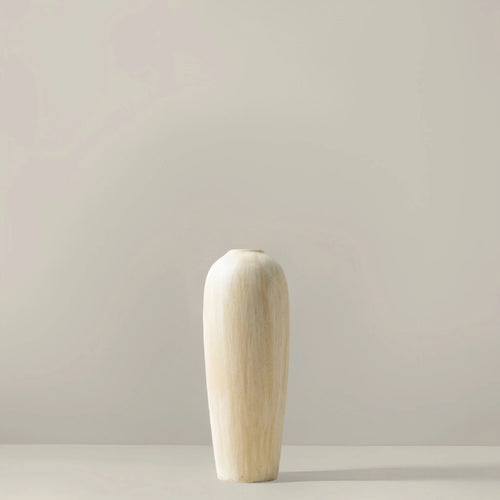 Vase céramique crème cannelé, cylindre H 19 cm
