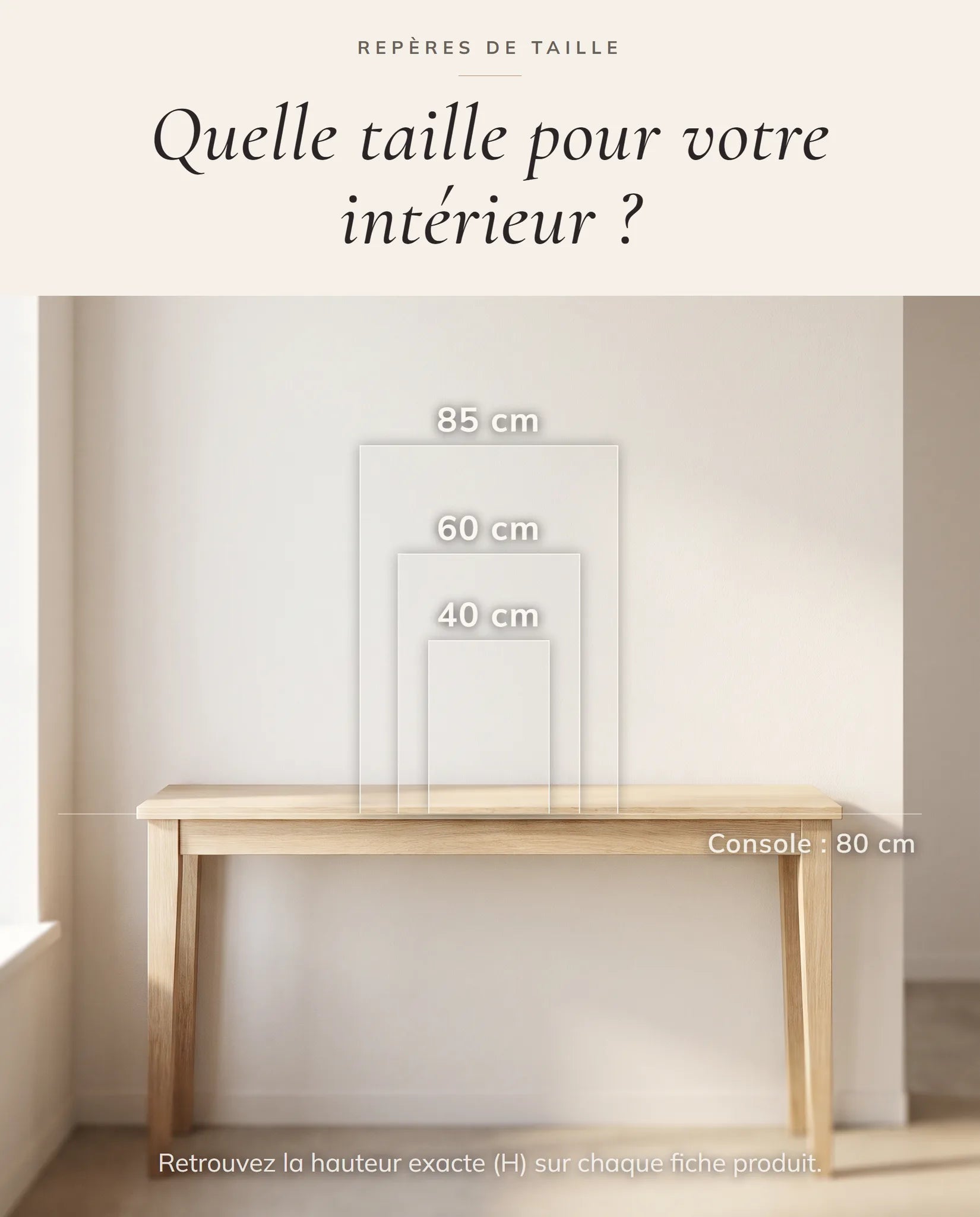 Quelle taille pour votre intérieur — repères 40, 60 et 85 cm
