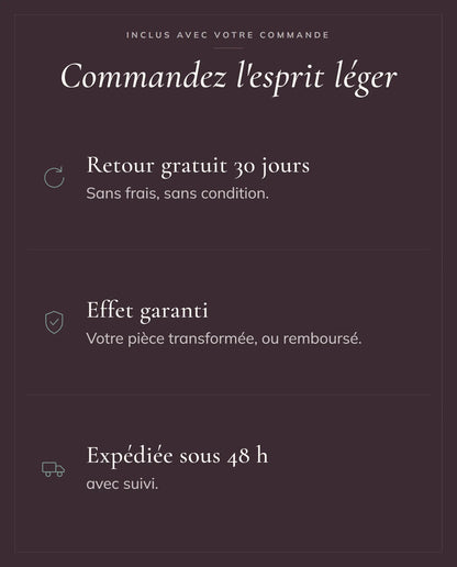 Commandez l'esprit léger — retour 30 jours, effet garanti, expédition sous 48 h